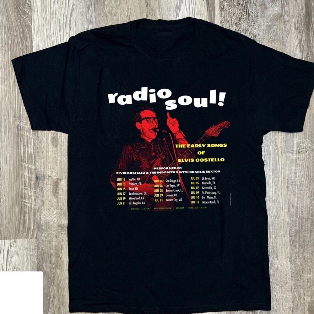 Elvis Costello 22 Radio Soul Tour Retro Concert Rock Music Fan Graphic T-Shirt